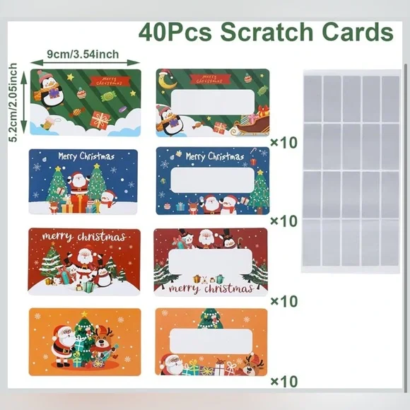 Festive Christmas Scratch Cards Set 40 Count - Picture 2 of 7